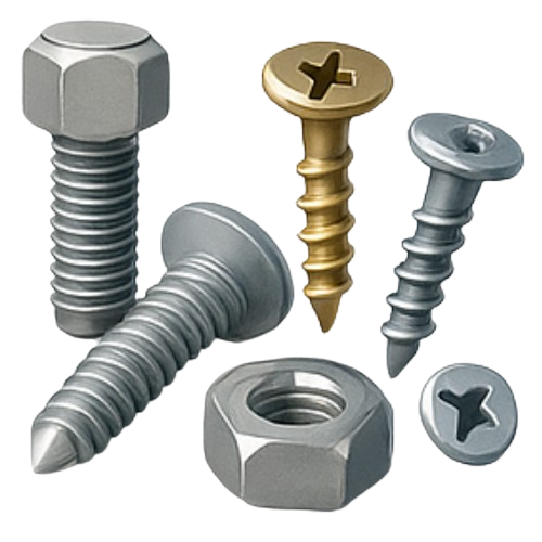 Fasteners and fixtures like bolts, nuts, screws, washers, anchors, and clamps available at Bhudev Hardware for construction and industrial use.
